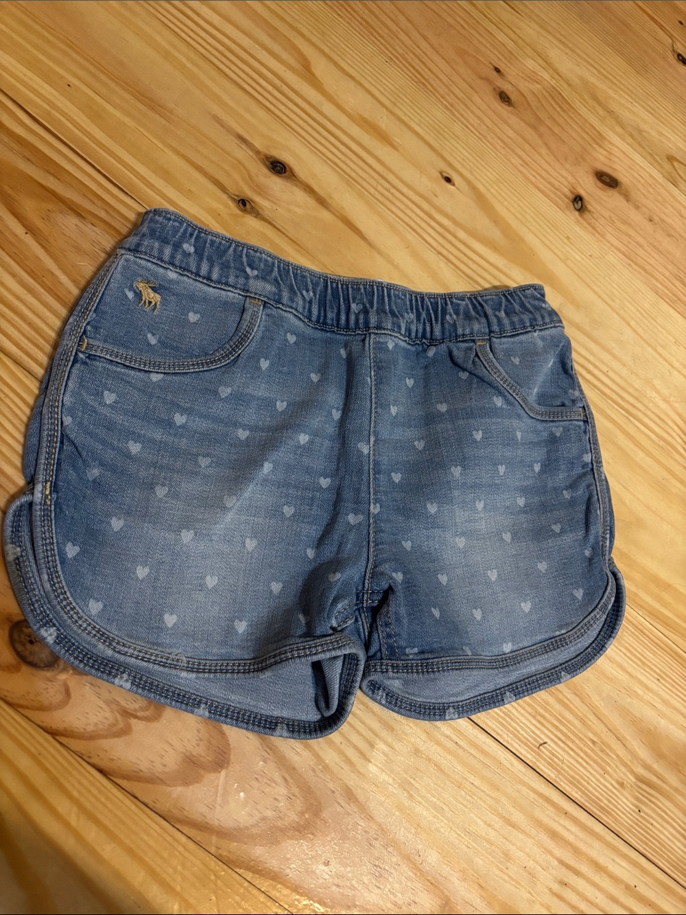 abercrombie kids Light Blue Heart-Print Denim Pull-On Shorts